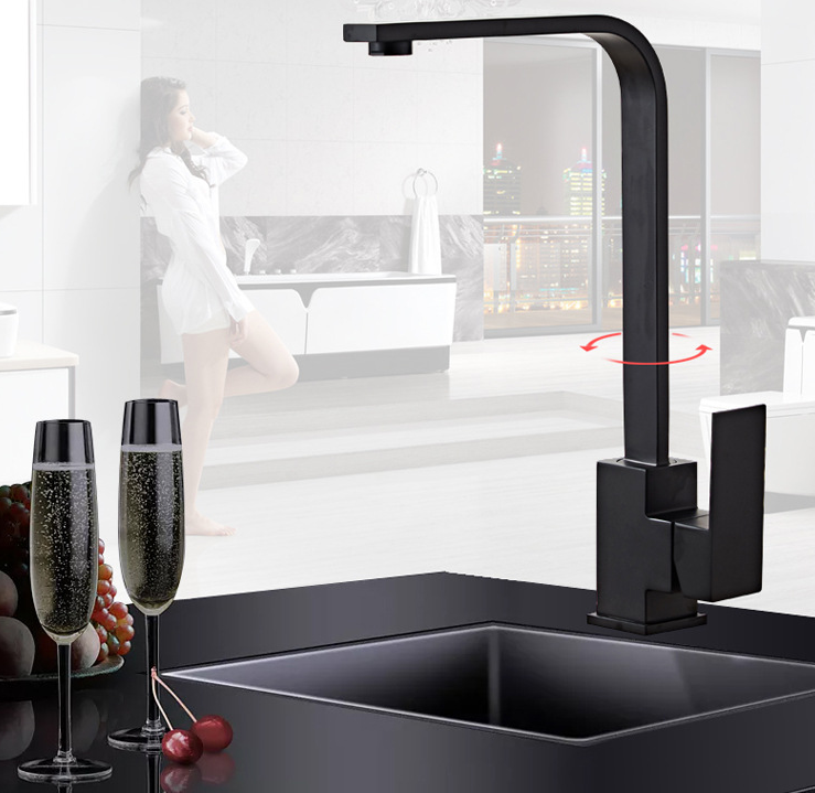 Kingze cUPC Square Kitchen Sink Tap Mixer Taps Basin Mixer Taps Waterfall Pull Out Black Kitchen Faucets