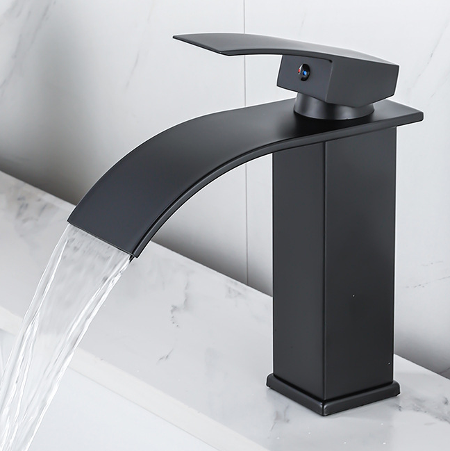 Luxury Bathroom Faucet Accessories Square Brass Waterfall Basin Hot and Cold Water Shower Black Faucets Mixers