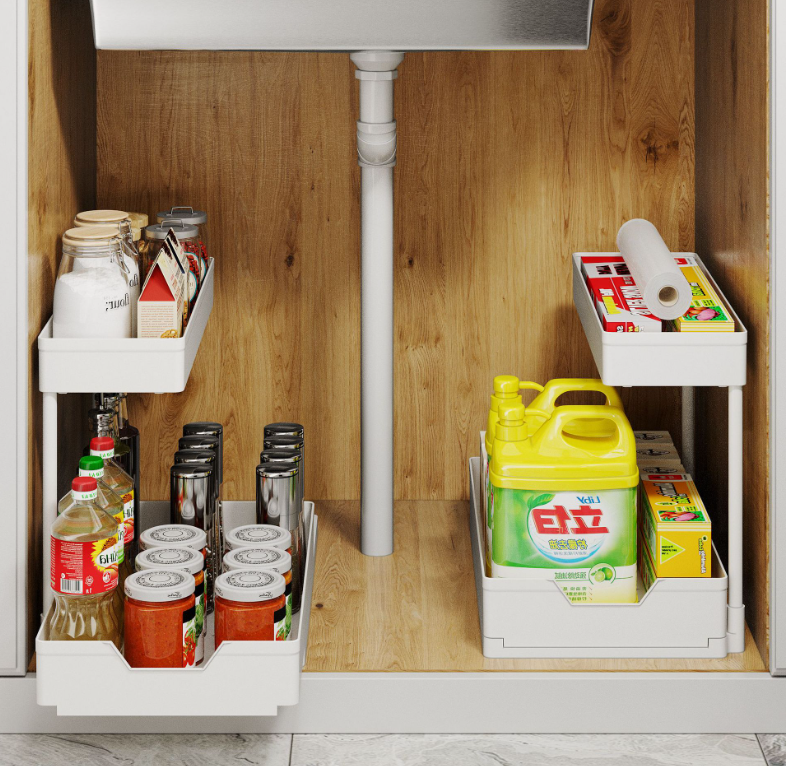 Customizable  2 Tier Kitchen Adjustable Spice Shelves Racks Stand Cubby Shelf Plastic Storage Racks Shelving Units