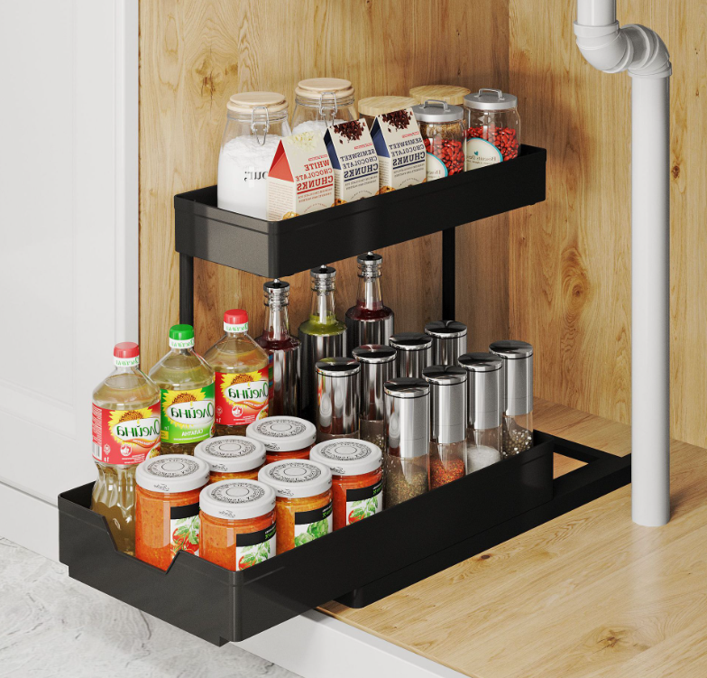 Customizable  2 Tier Kitchen Adjustable Spice Shelves Racks Stand Cubby Shelf Plastic Storage Racks Shelving Units