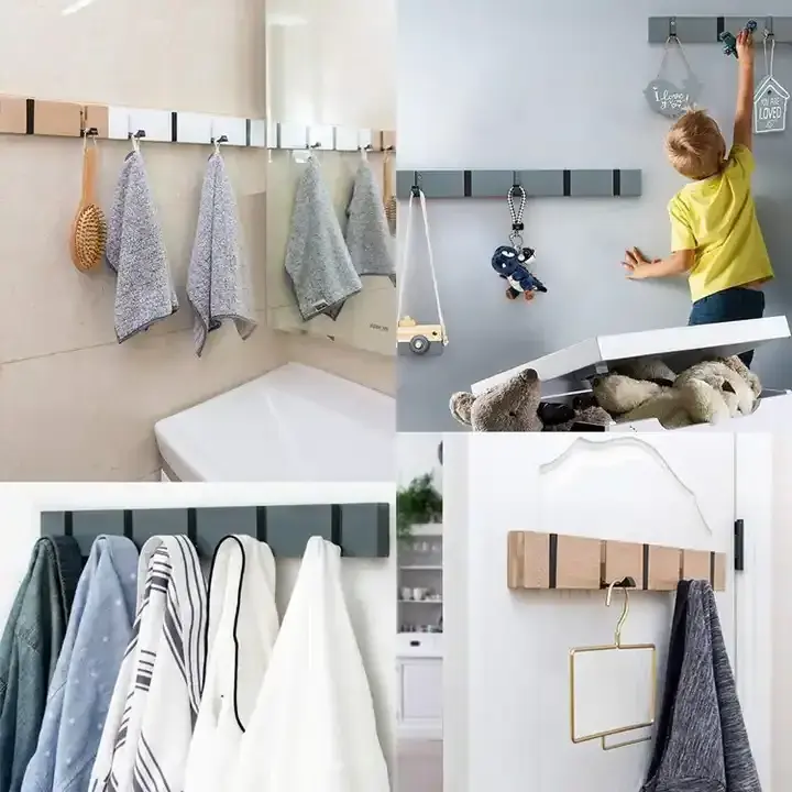 Kingze Entryway Wooden Clothes Hanger Bamboo Wall Mounted Coat Rack With 5 Dual Rails Hooks For Hanging Towels Hats Key