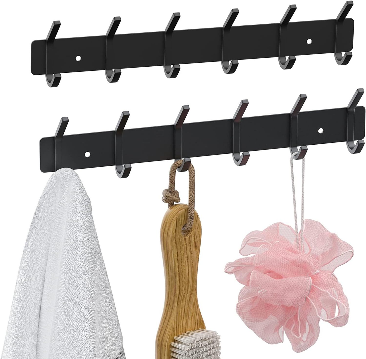 Wall Hooks Coat Hooks Wall Mounted 6 Double Hooks for Hanging Towel Hat Coat Robe Bag Key for Bathroom Kitchen Bedroom Entryway