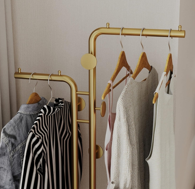 Luxury Gold Marble Base Metal 5 Hooks Coat Racks Bedroom Double Pole Coat Rack Freestanding Hat Hijab Hanger Stand Scarf Rack