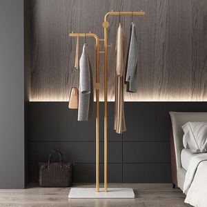 Luxury Gold Marble Base Metal 5 Hooks Coat Racks Bedroom Double Pole Coat Rack Freestanding Hat Hijab Hanger Stand Scarf Rack