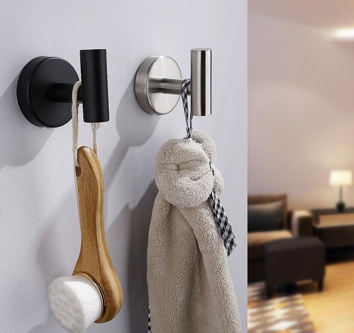 NO MOQ Wall Organisation Bathroom Wall Coat Black Towel Hooks Hangers Hook 304 Stainless Steel Hanging Robe Hook