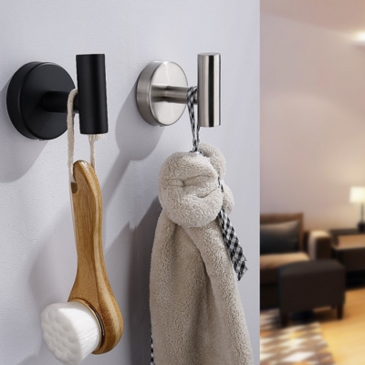 NO MOQ Wall Organisation Bathroom Wall Coat Black Towel Hooks Hangers Hook 304 Stainless Steel Hanging Robe Hook