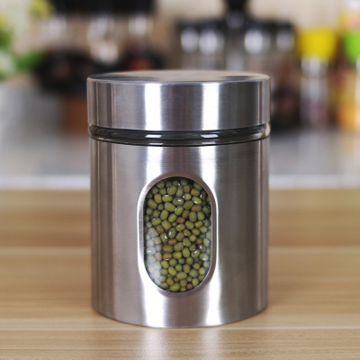 Stainless Steel Kitchen 4 Pieces Sets With Clear Front Storage Sugar Tea Coffee Canister