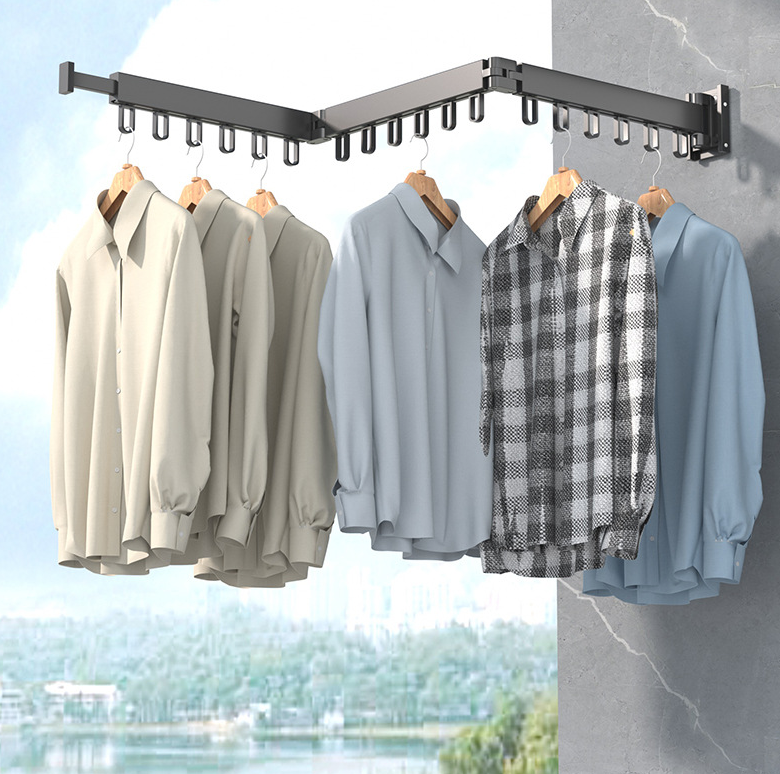 Kingze 3 Tier Space Aluminium Alloy Wall Mounted Clothes Hanger Rack Laundry Foldable Retractable Clothes Drying Rack