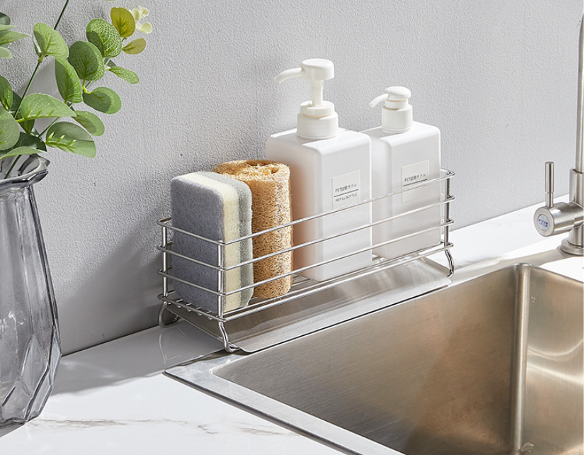 Kingze Stainless Steel Kitchen Sink Caddy  Dish Racks Soap Dispenser Sponge Holder with Sliding Water Tray