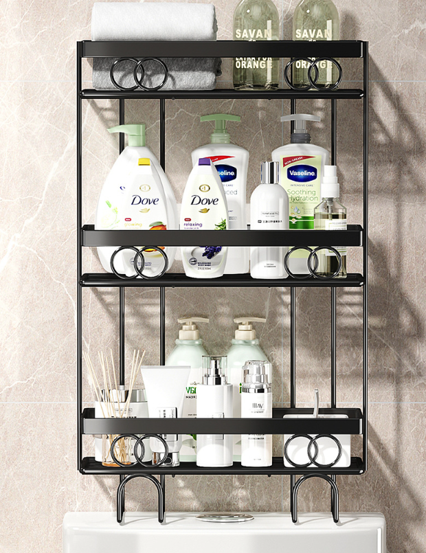 Kingze No Drilling Bathroom Organizer Over The toilet 3 Tier Shower Caddy Shelf Organizer Rack Bathroom Shelves