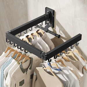 Space Aluminium Alloy Wall Mount 3 Tier Retractable Cloth Drying Rack Laundry Rack Hanging Foldable Clothes Drying Rack