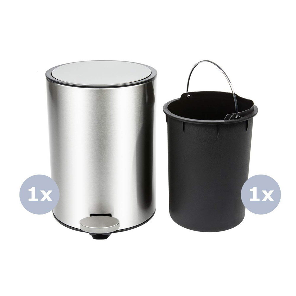 2022  Household various color customization available Stainless Steel Pedal Dust pedal Bin Trash Can With Plastic Inner Bucket