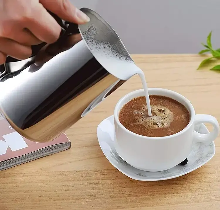 Espresso Milk Frothing Pitcher Stainless Steel 12 Oz Coffee & Tea Sets Stainless Steel,metal Silver Sustainable 100pcs Morden