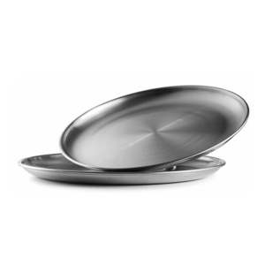 High-end metal texture kitchen plates tableware Reusable Brushed Metal 18/8 Dinner Plates stainless steel fruit plate