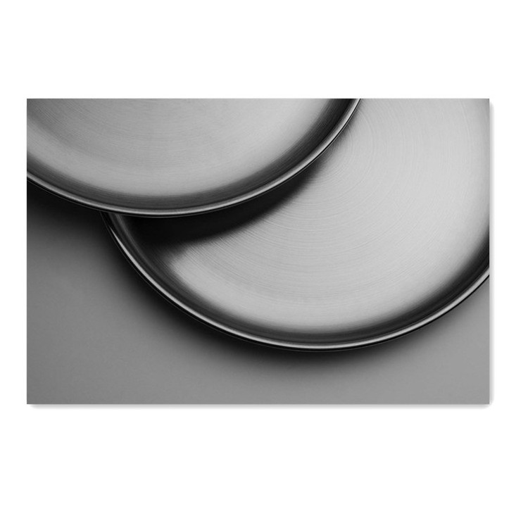 High-end metal texture kitchen plates tableware Reusable Brushed Metal 18/8 Dinner Plates stainless steel fruit plate