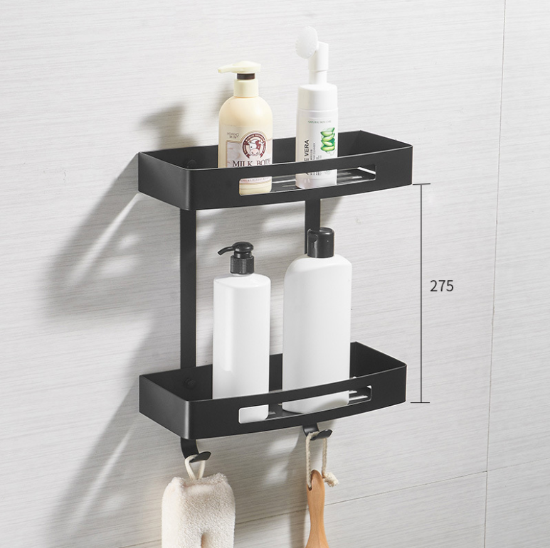 Stainless Steel Glass Shelf 2 Tier Chrome Shelf with Towel Bars Organizer Wall Mount Shower Storage Blaick Finish