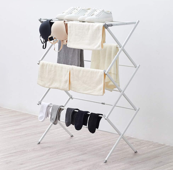 Kingze 4 tier Expandable Collapsible Laundry Clothes Drying Rods Portable Folding Drying Cloth Hanger Rack