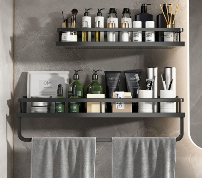 Bathroom Shelves Wall Mounted Shelf Organizer Storage Holders Hanging  Racks Units Black Bathroom Shower Caddy