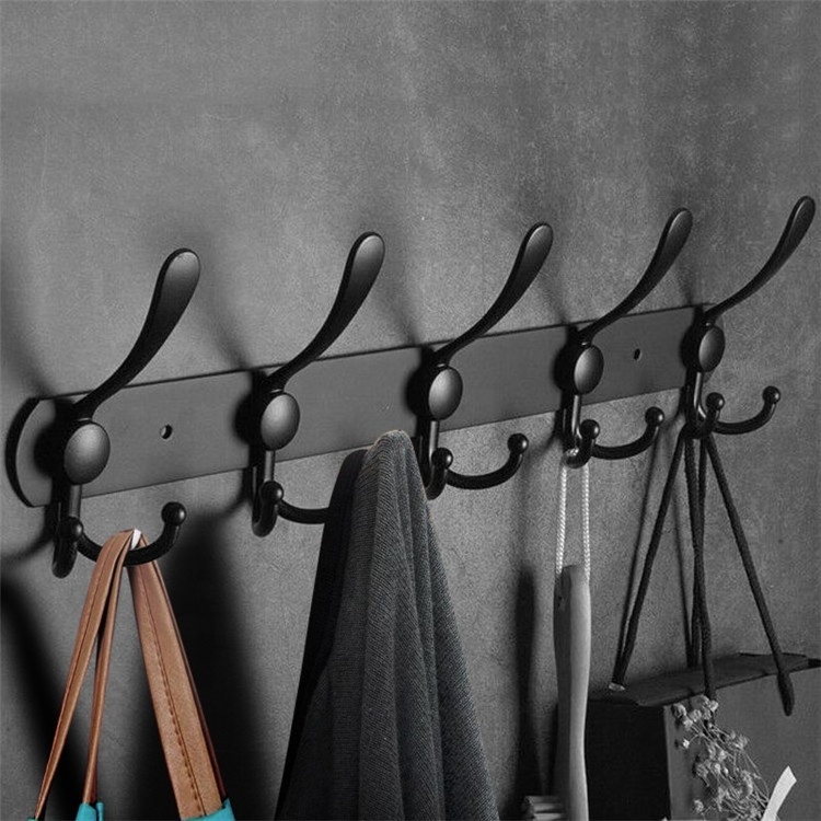 Customized Heavy Duty 5 and 3 Tri Hook Racks Multifunction Stainless Steel Wall Mounted Coat Hanger Hook Rail