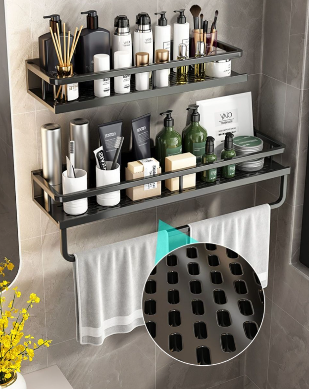 Bathroom Shelves Wall Mounted Shelf Organizer Storage Holders Hanging  Racks Units Black Bathroom Shower Caddy