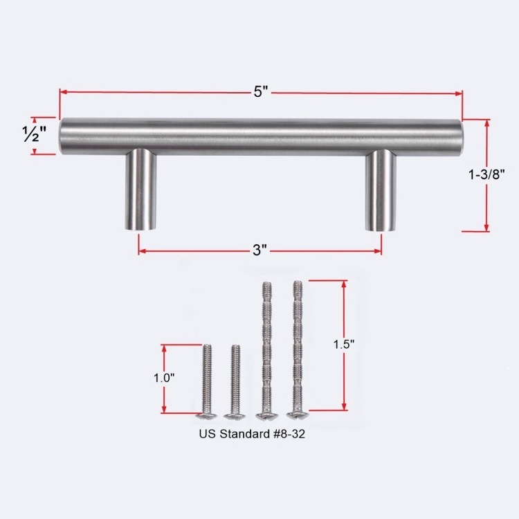 5 Inches Stainless Steel Furniture Handles Knobs for Cabinets Dressers Drawers Kitchen Bedroom Bathroom Hotel Living Room Use