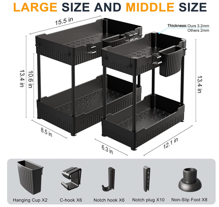 Kitchen Cabinets Accessories Drawers 2 Tier Spice Rack Under Sink Organizers and Storage Pull Out Cabinet Organizers