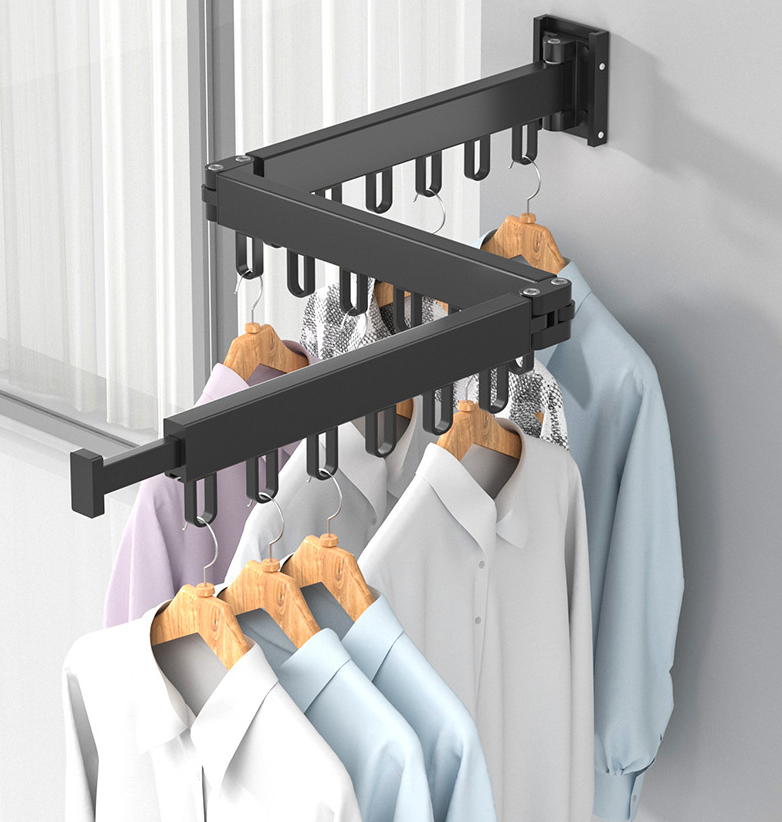 Folding Clothes Hanger Aluminium Ceiling Storage Rack Wall Mount Retractable Laundry Extend Clothes Dying Rack