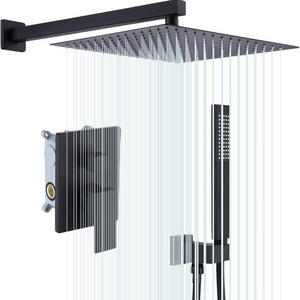 Bathroom set 12 inch rainfall rain wall mounted faucets column waterfall mixer black shower head