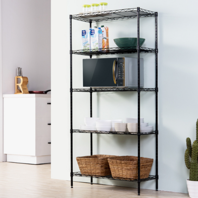 5-Shelf Adjustable Steel Metal Cabinet Wire Rack Organizers Shoes Shelves Holder Black Storage Racks Shelving Units