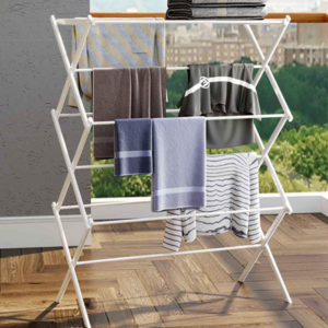 Kingze 4 tier Expandable Collapsible Laundry Clothes Drying Rods Portable Folding Drying Cloth Hanger Rack