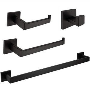 Premium 4 Pieces Bathroom Accessories Set Stainless Steel wall mounted Towel Rack Bathroom Hardware Set Black