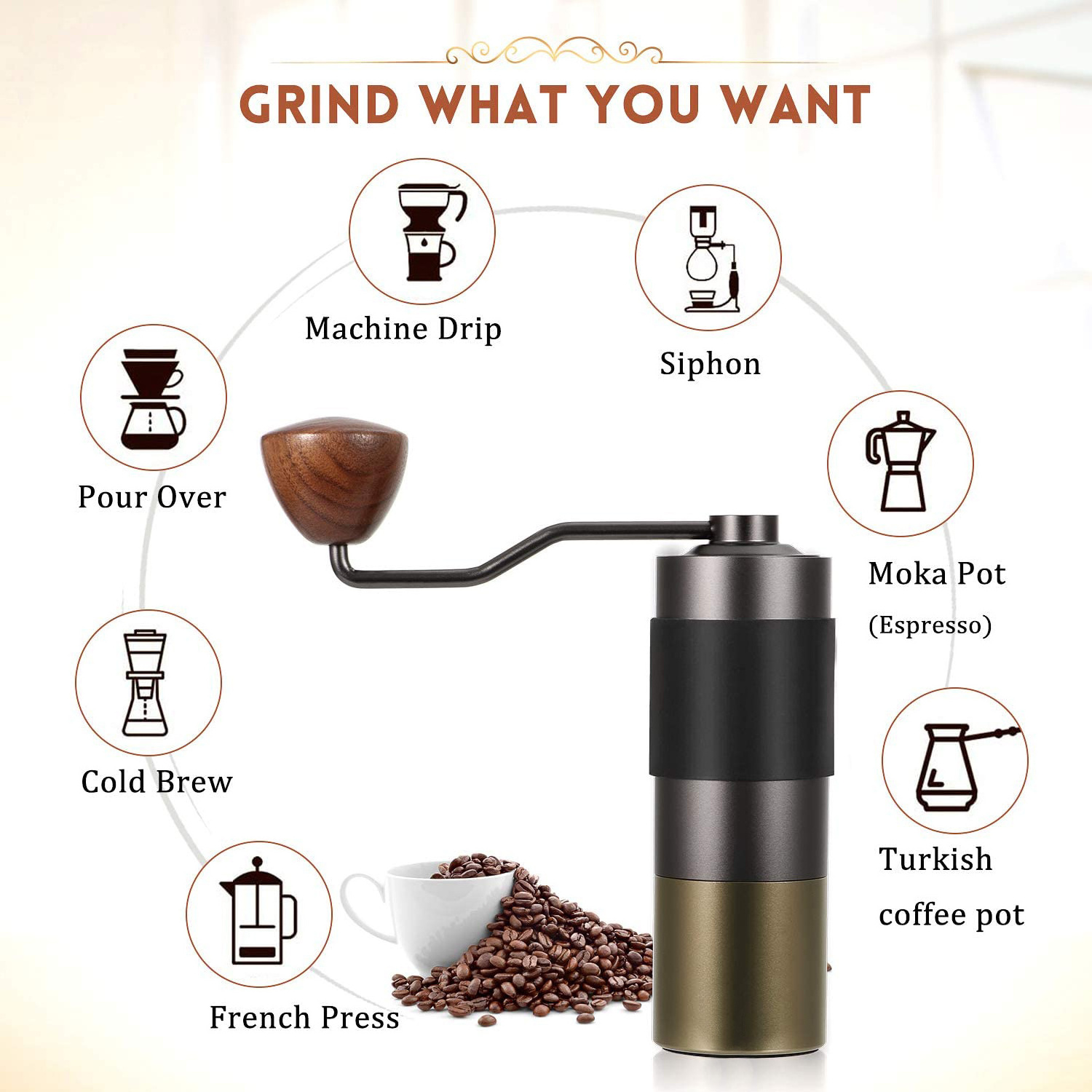 Mini Hand Crank Manual Coffee Grinder with Adjustable Setting