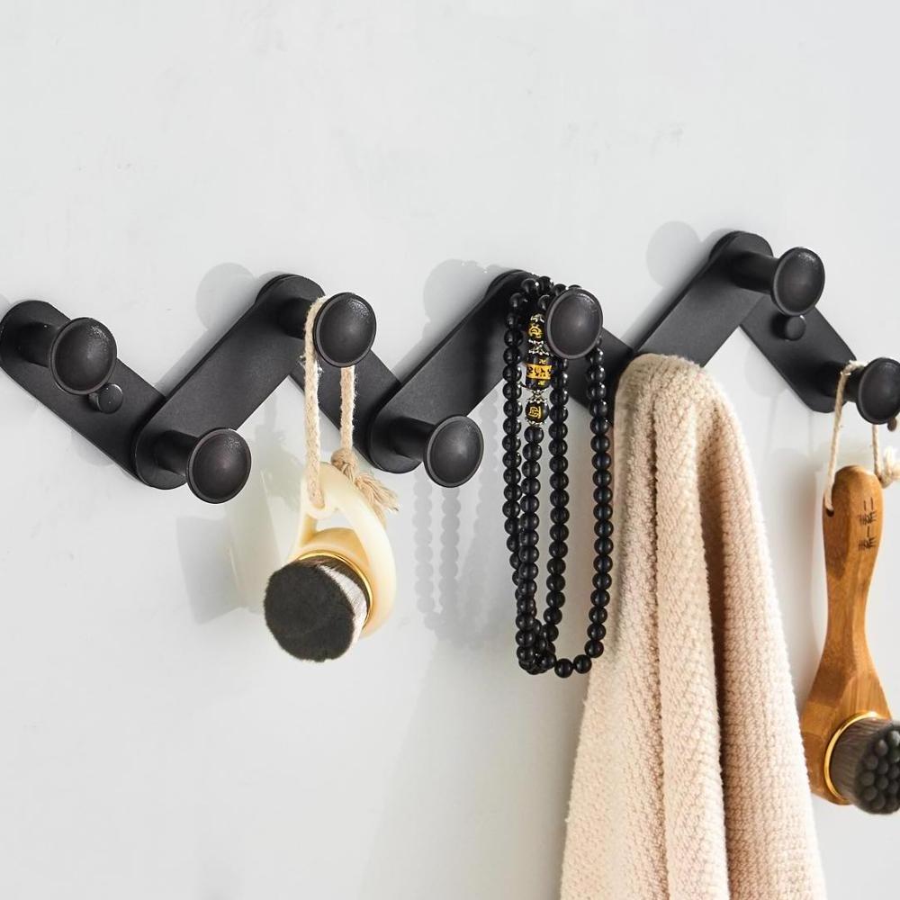 Customized 6 hooks 5 hooks 4 hooks wall mount modern luxury design black metal floating folding coat rack