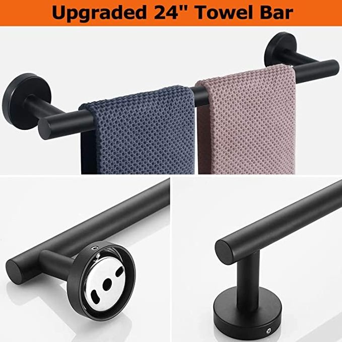 In Stock Drop Shipping bathroom 24 inch towel bar holder stainless steel black toilet wall mounted towel rack