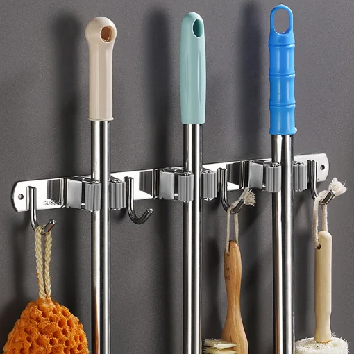 Adhesive Hooks Wall Mounted Mop Organizer Holder Rack Brush Broom Hanger Hook Kitchen Bathroom Strong Hooks