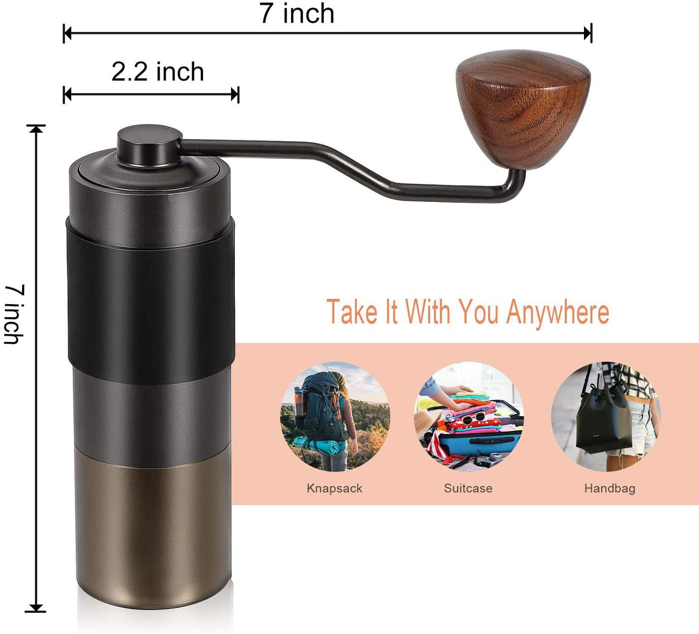 Mini Hand Crank Manual Coffee Grinder with Adjustable Setting