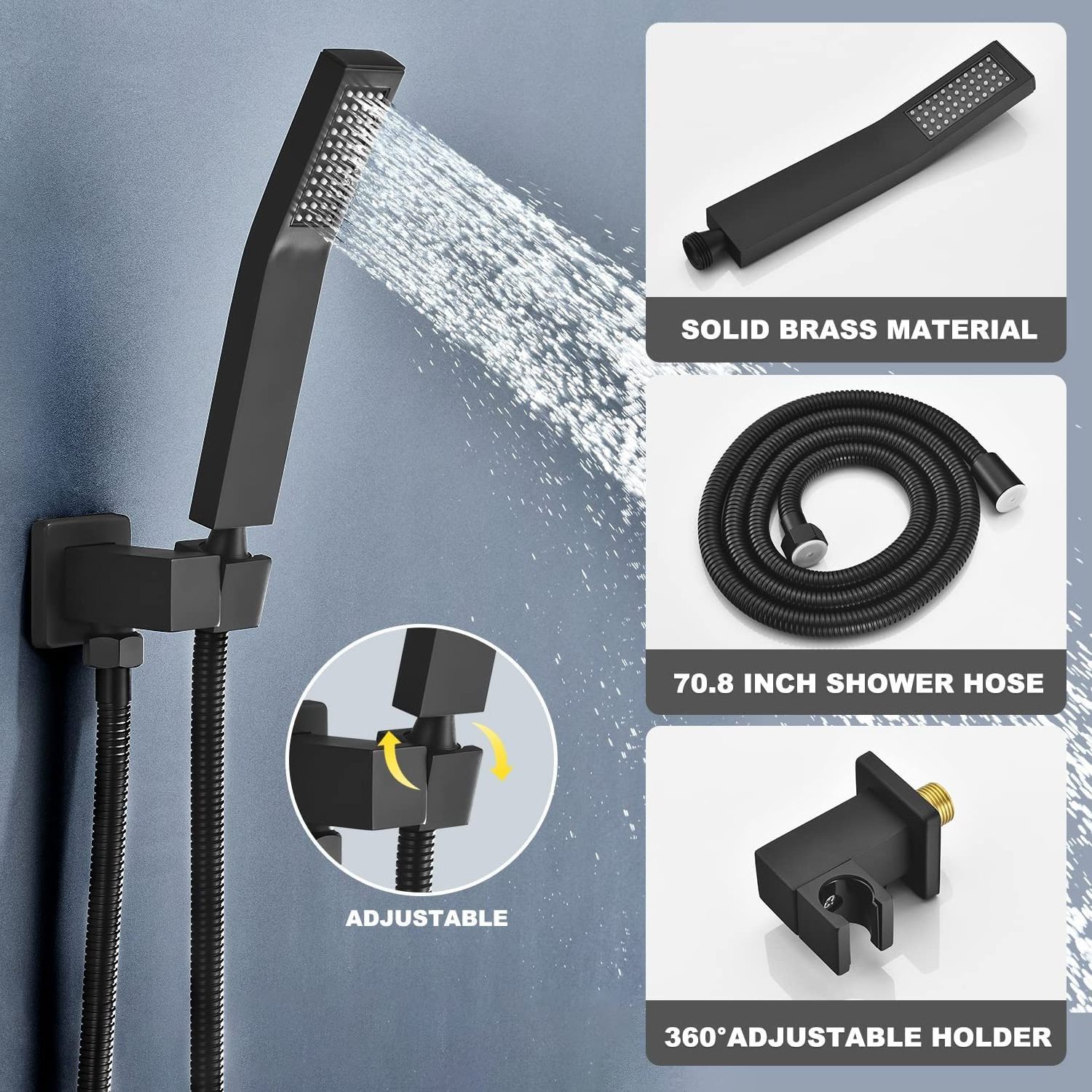 Bathroom set 12 inch rainfall rain wall mounted faucets column waterfall mixer black shower head