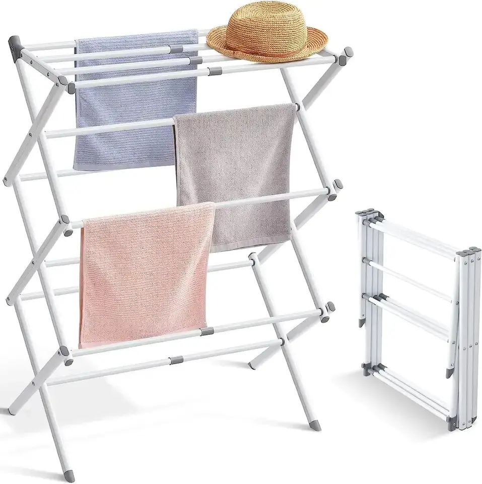 Kingze 4 tier Expandable Collapsible Laundry Clothes Drying Rods Portable Folding Drying Cloth Hanger Rack