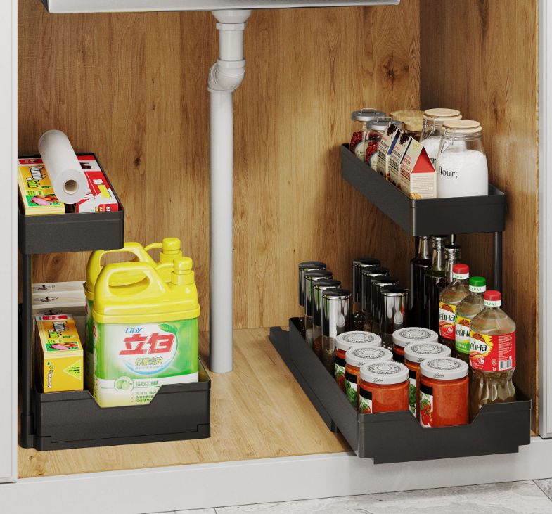 OEM 2 Tier Kitchen Accessories Expandable Plastic Cubby Adjustable Height Sliding PP Sink Storage Racks Shelving Units