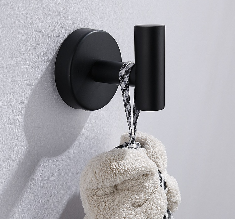 NO MOQ Wall Organisation Bathroom Wall Coat Black Towel Hooks Hangers Hook 304 Stainless Steel Hanging Robe Hook