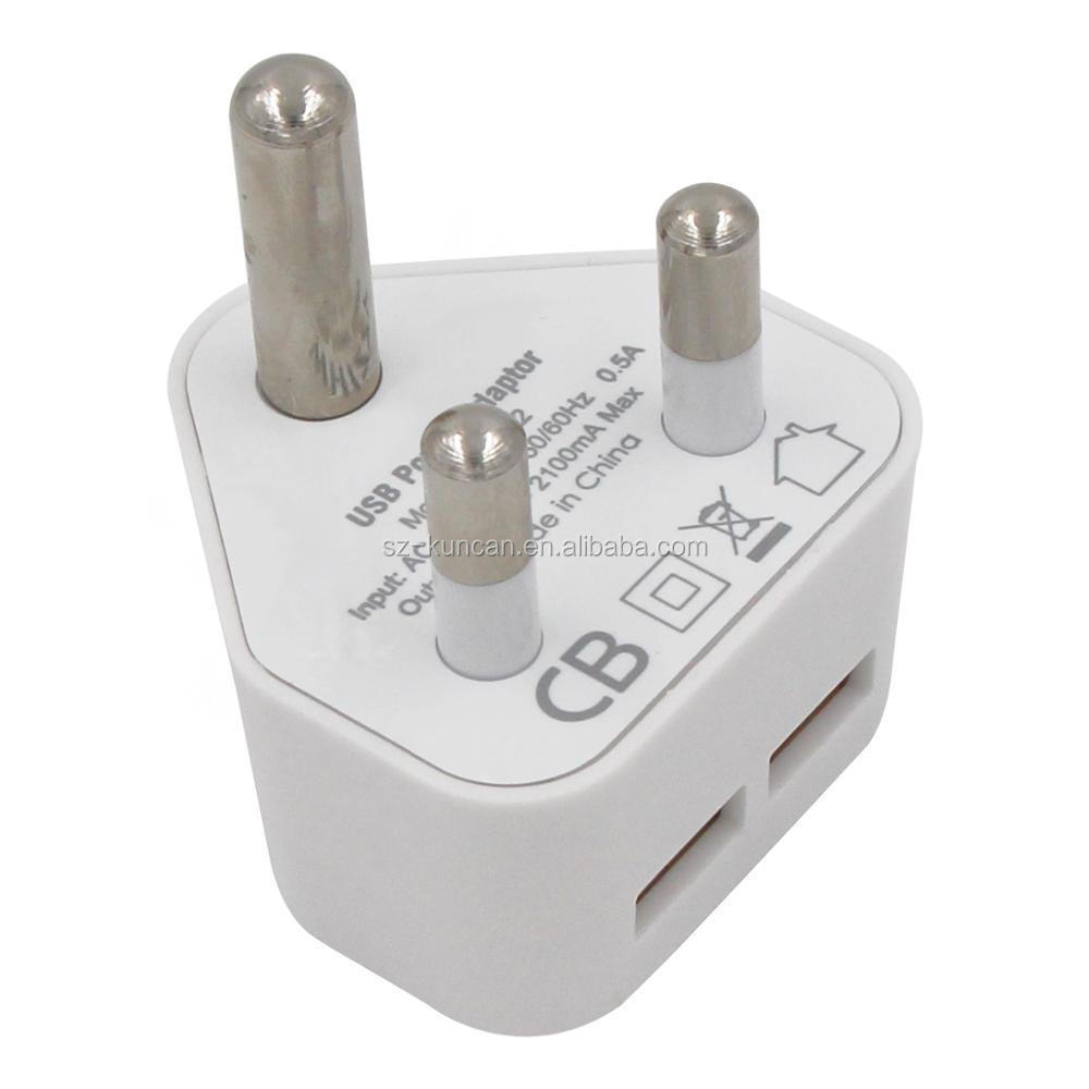 5V 2.1A 2 USB Port south africa USB charger travel adapter for Mobile Phone