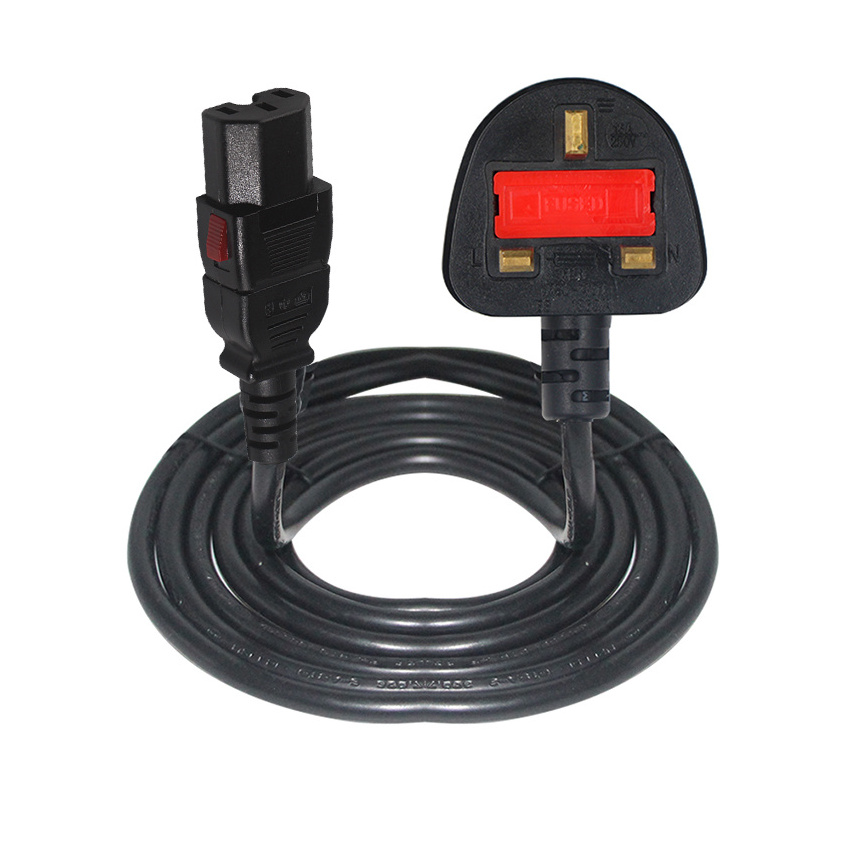 UK Industrial Outlet Waterproof C15 UK Cable Plug 10A Fuse Locked C15 Charger Extension Lead Iec C15 Extension Lead