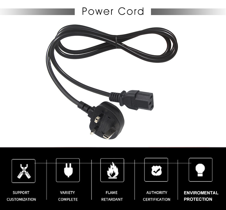 UK Plug to IEC C13 Cable PC Mains Lead AC 1.8m 6ft Power Cord 5A 250V For Water Heater Computer