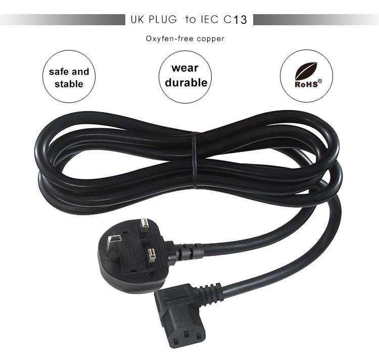 Singapore Malaysia Copper 3 Pin UK Plug PC Laptop Computer Monitor AC Power Cord Cable for Kettle Power Cable