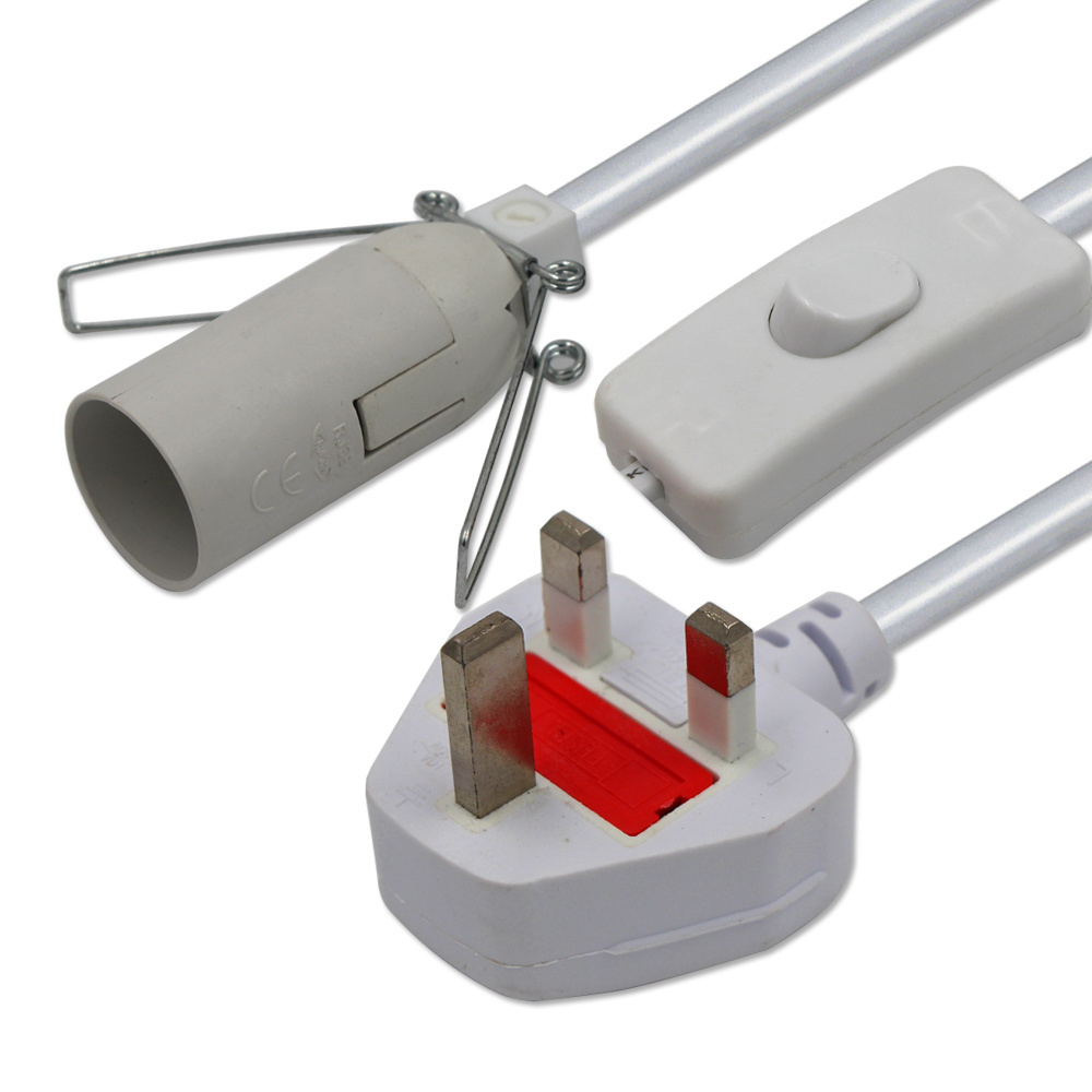 UK Fused 3pin Flat Fused 3pin Plug Floor Dubai Complete Power Hanging Cable Holder Switch For Lamp Cord UK