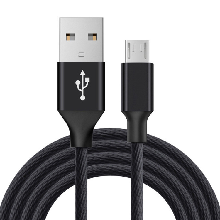 Black 24Awg 6Ft 2.0 Phone Mobile 28Awg 1P 26Awg 2C Nylon Braided Micro Usb Cable