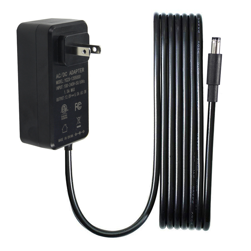 Wall mount 100v 240v to 12vdc 5A US market ac dc adapter