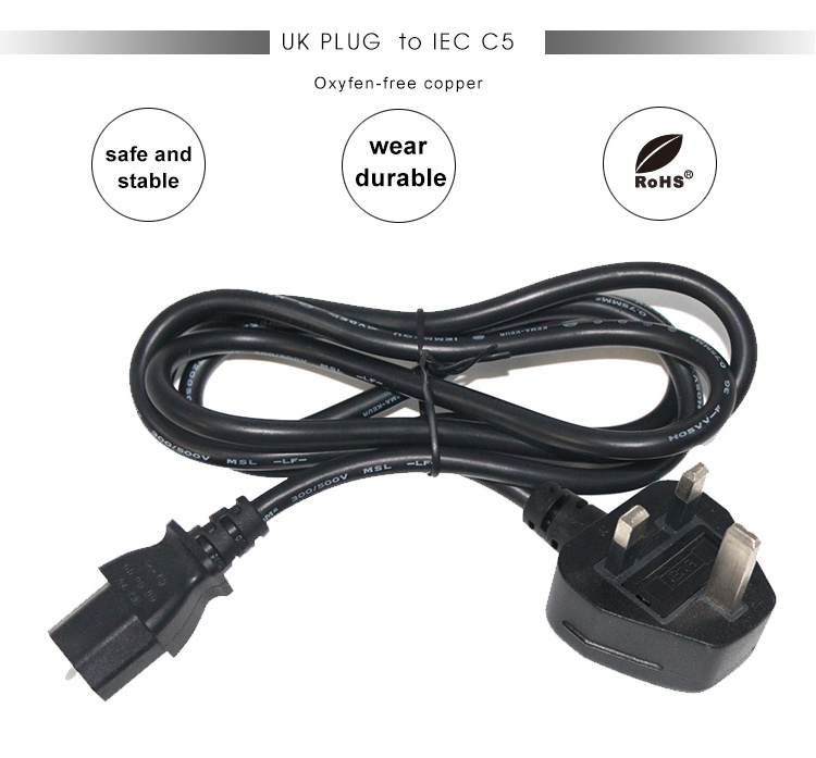 UK Plug to IEC C13 Cable PC Mains Lead AC 1.8m 6ft Power Cord 5A 250V For Water Heater Computer