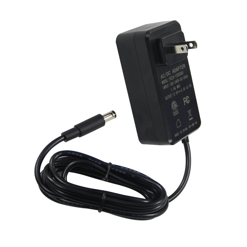 Wall mount 100v 240v to 12vdc 5A US market ac dc adapter