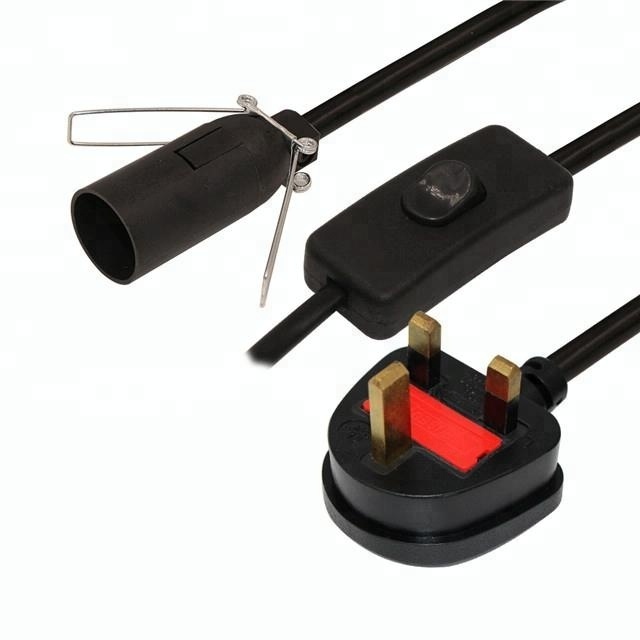 UK Fused 3pin Flat Fused 3pin Plug Floor Dubai Complete Power Hanging Cable Holder Switch For Lamp Cord UK